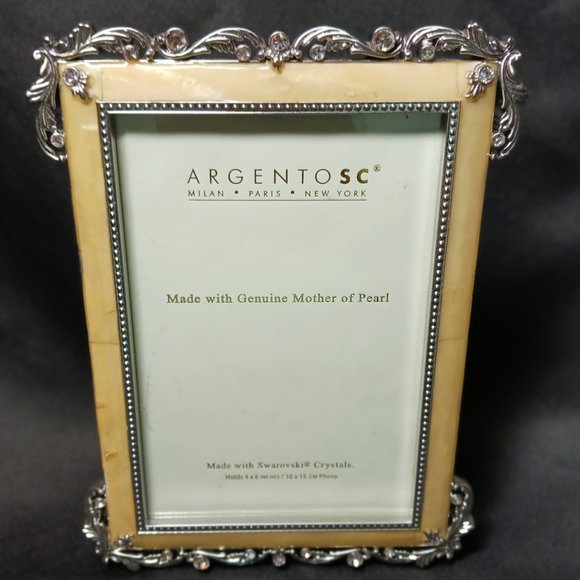 Argento SC Frame Made with Genuine Mother of Pear and Swarovski Crystals 4x6 - Picture 1 of 6